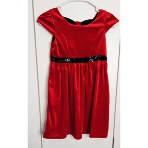 RED Holiday Dress Sequined front. KEYHOLE BACK  7-8